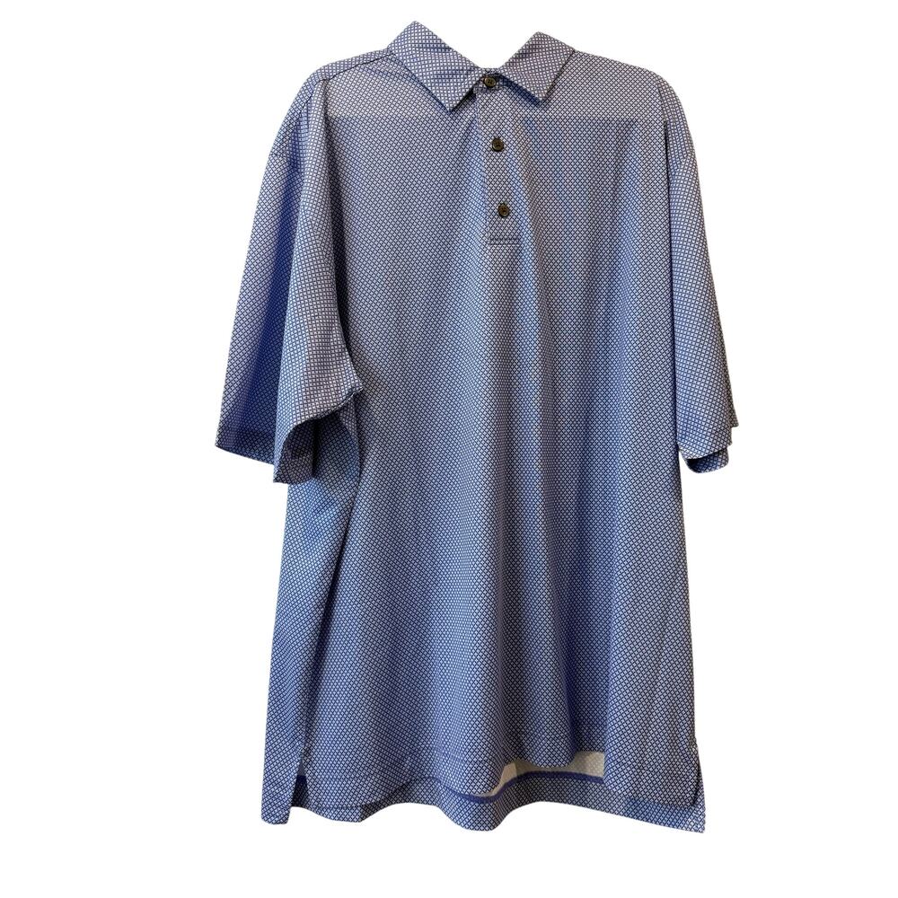 FJ Polo Foot Joy Blue Star Pattern Short Sleeve Collared Button Shirt Size XXL